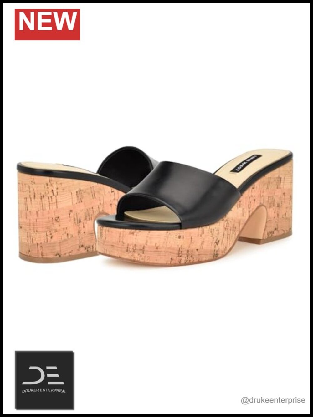 Nine West Faux Leather Slingback Wedge Sandal Round Toe Slip On 3.23" Heel
